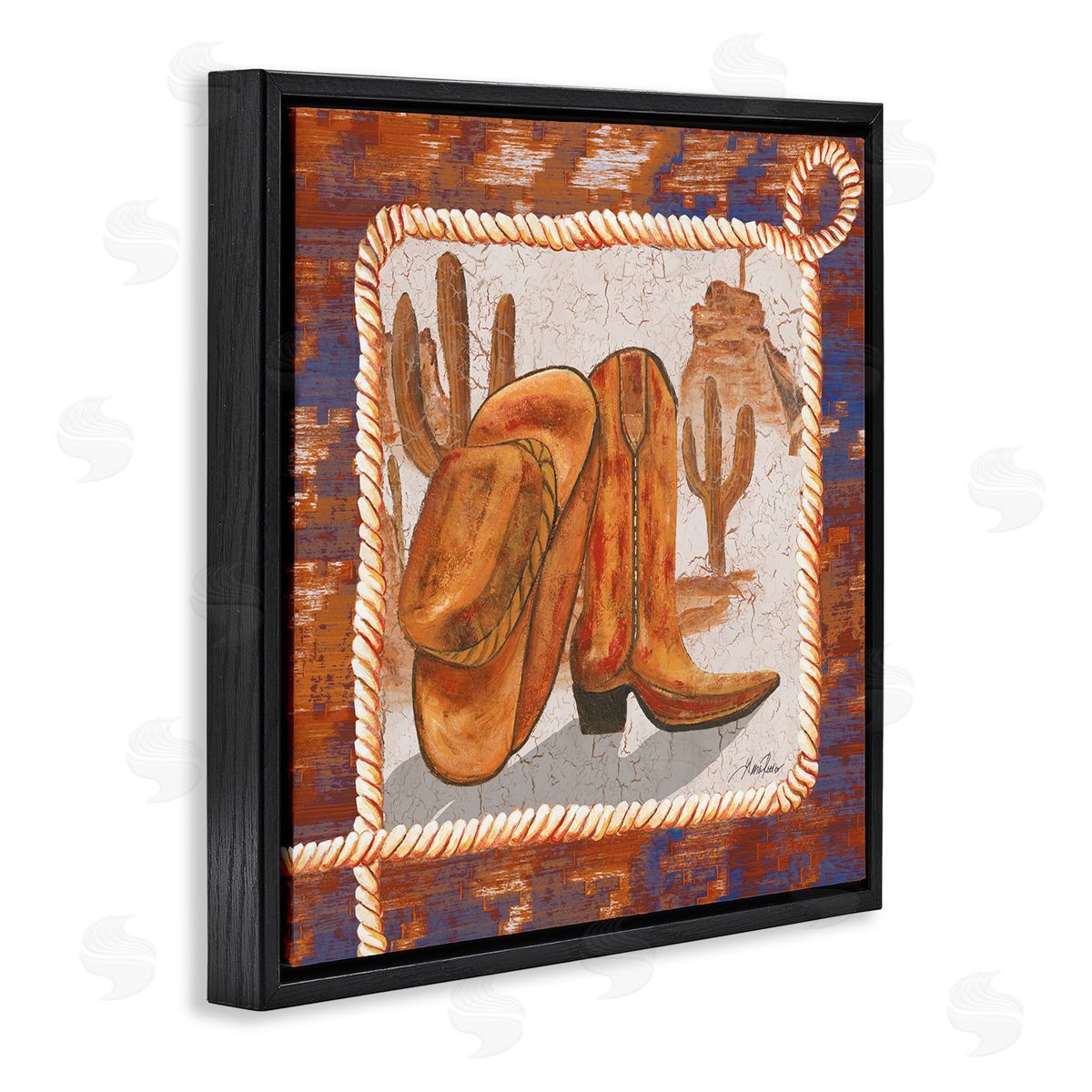 Western Cowboy Boot Black Floating Frame Canvas Wall Art, Home Decor by Gina Ritter