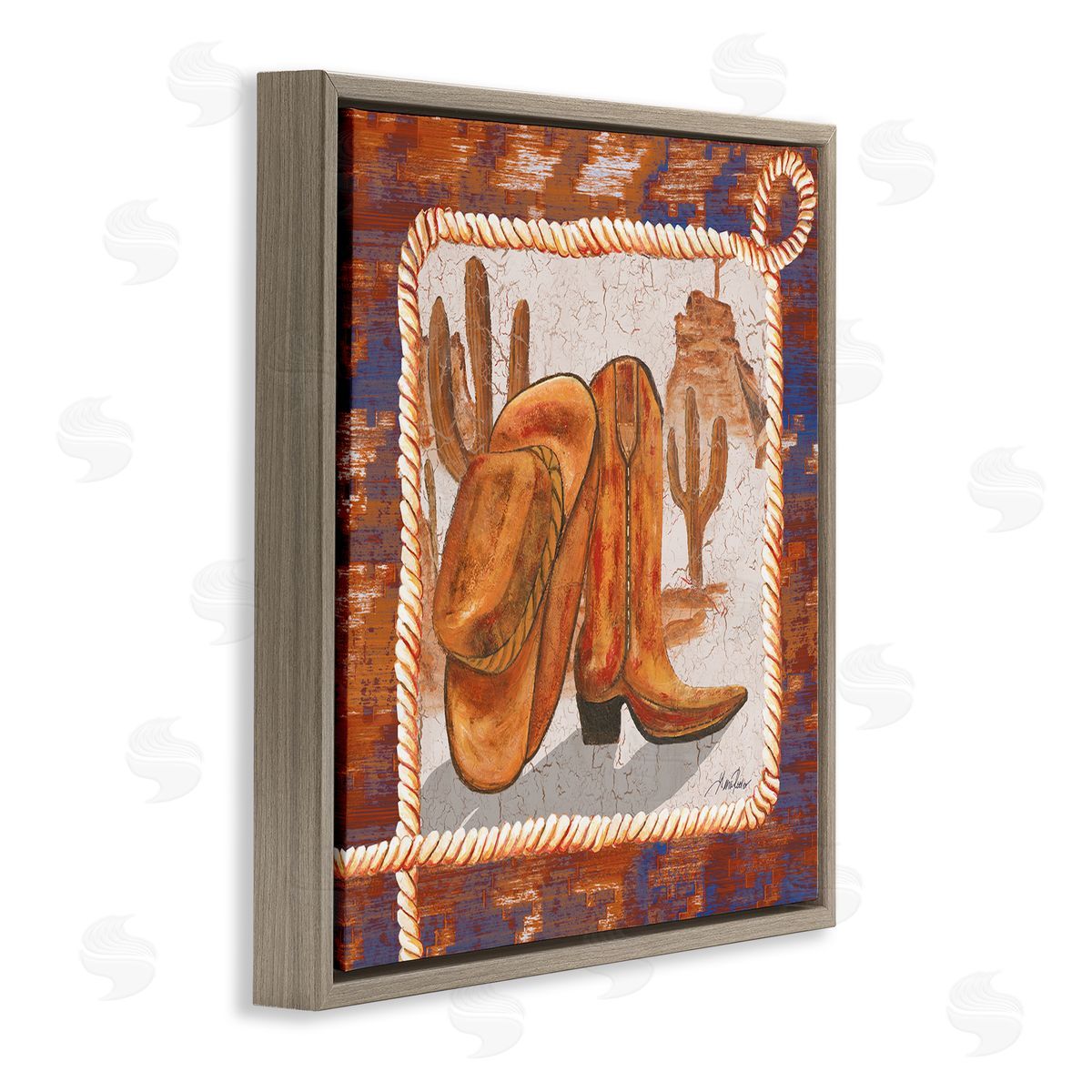 Western Cowboy Boot Brown Floating Frame Canvas Wall Art, Home Decor by Gina Ritter