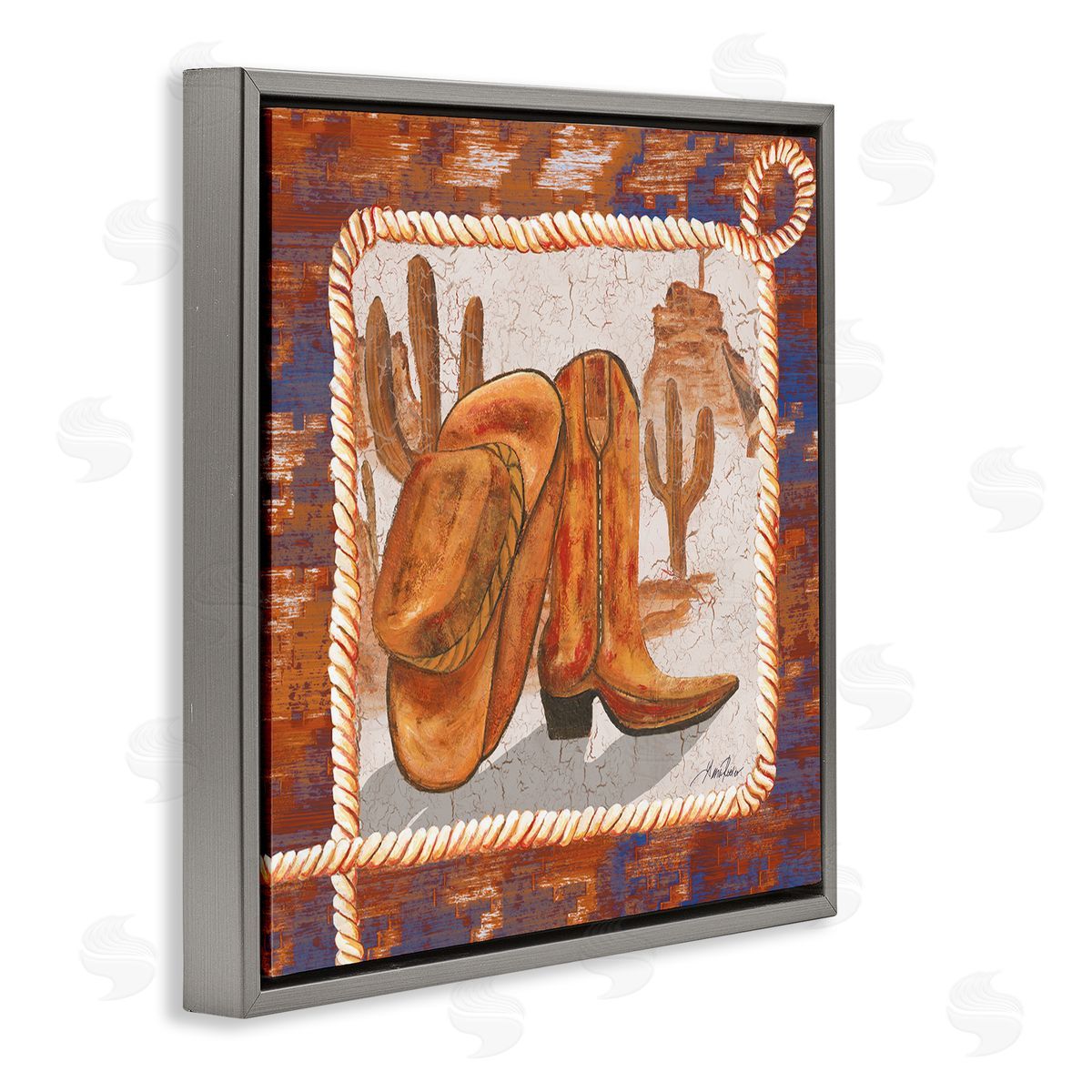 Western Cowboy Boot Grey Floating Frame Canvas Wall Art, Home Decor by Gina Ritter