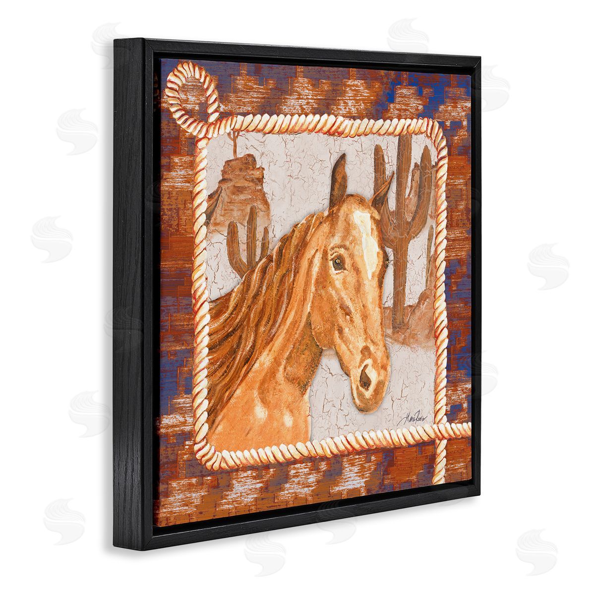 Western Desert Horse Black Floating Frame Canvas Wall Art, Home Decor by Gina Ritter