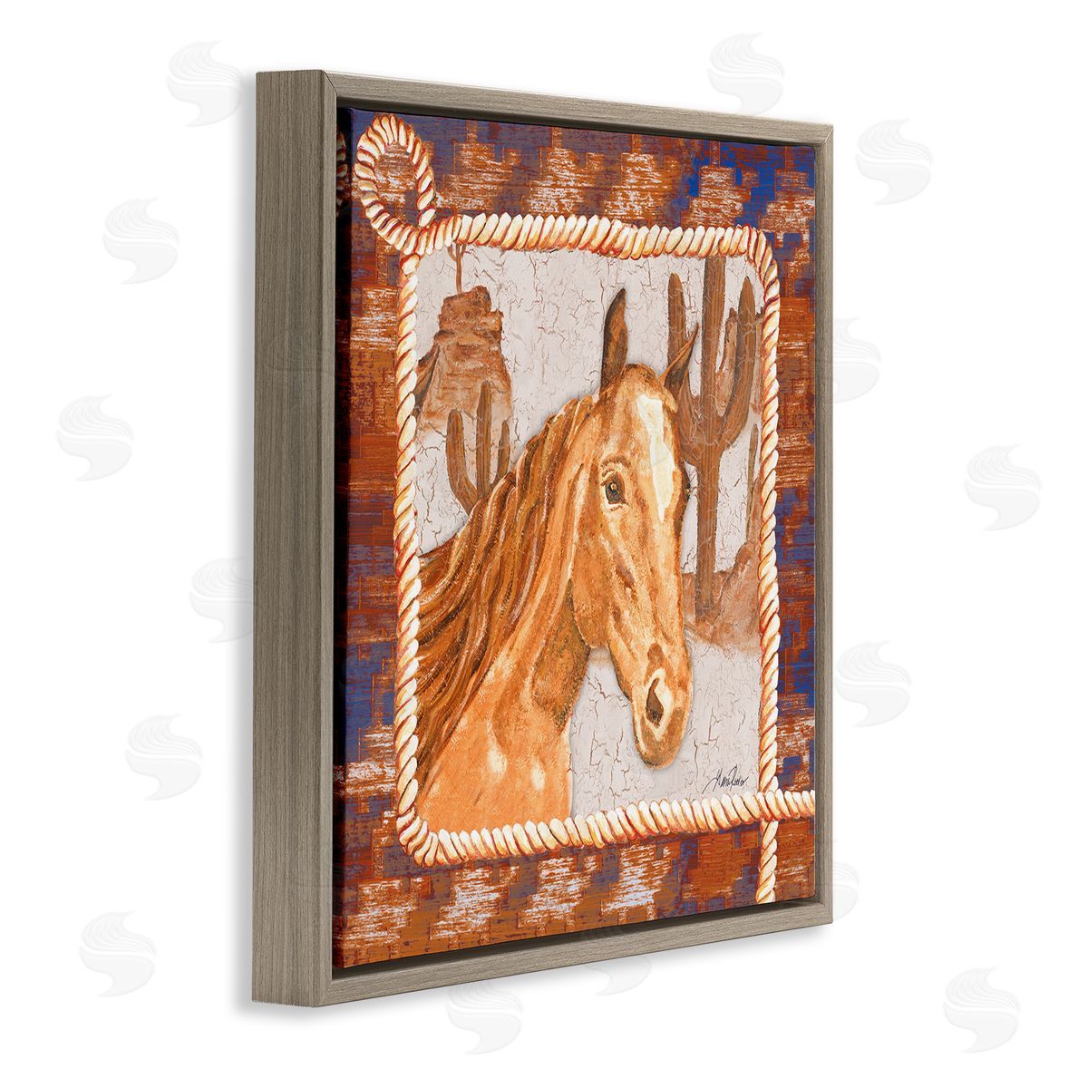 Western Desert Horse Brown Floating Frame Canvas Wall Art, Home Decor by Gina Ritter