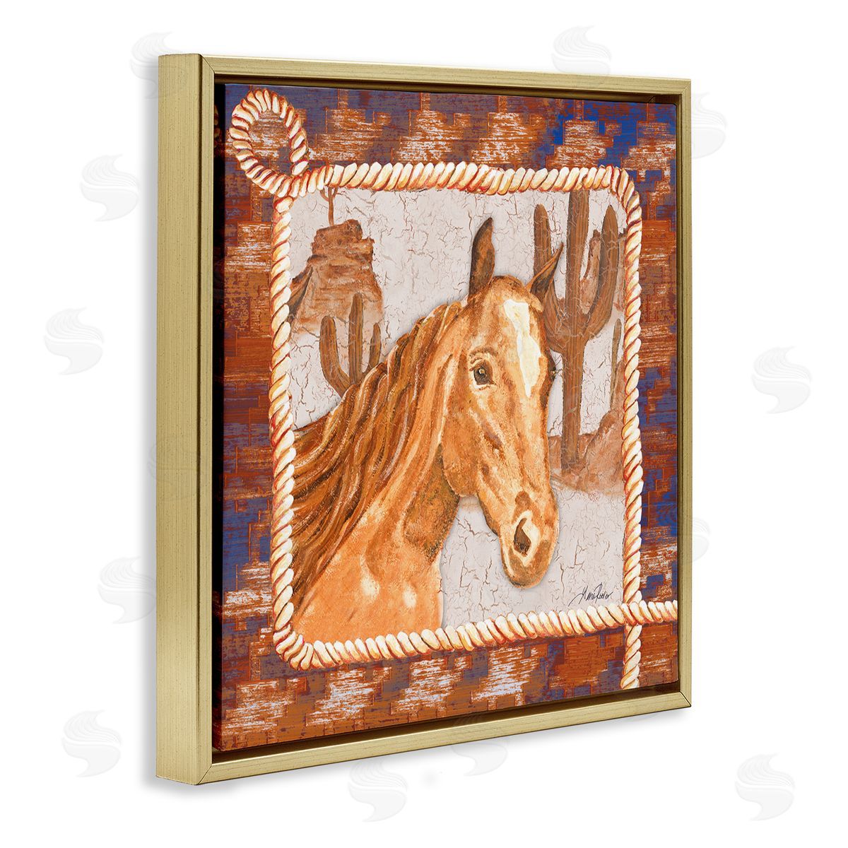 Western Desert Horse Gold Floating Frame Canvas Wall Art, Home Decor by Gina Ritter