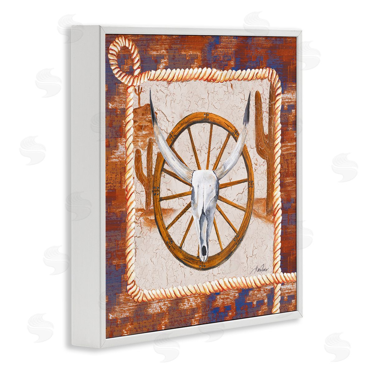 Western Desert Wheel White Frame Print Wall Art, Home Decor by Gina Ritter