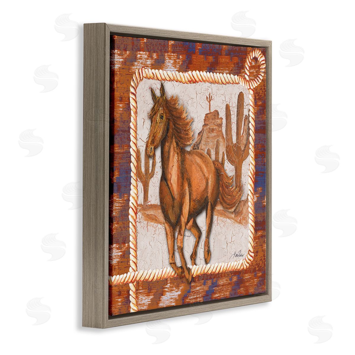 Western Horse in Desert Brown Floating Frame Canvas Wall Art, Home Decor by Gina Ritter