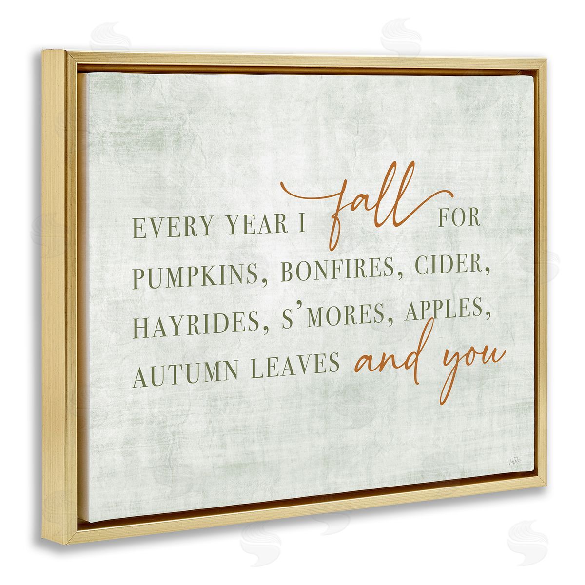 Every Year Fall Phrase Gold Floating Frame Canvas Wall Art, Home Decor by Natalie Carpentieri