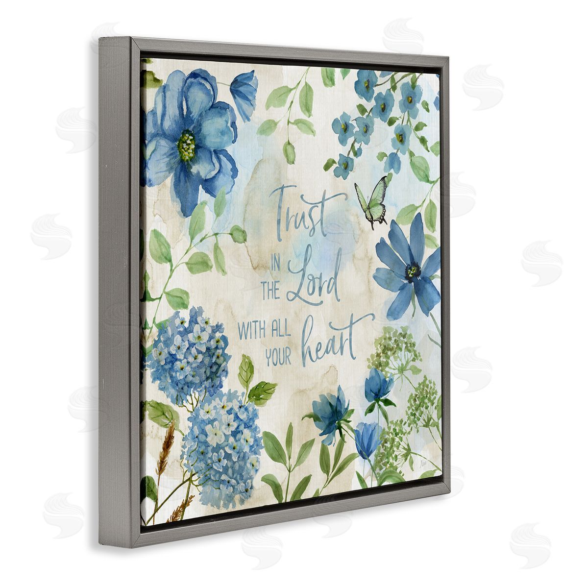 Trust The Lord Floral Grey Floating Frame Canvas Wall Art, Home Decor by Nan