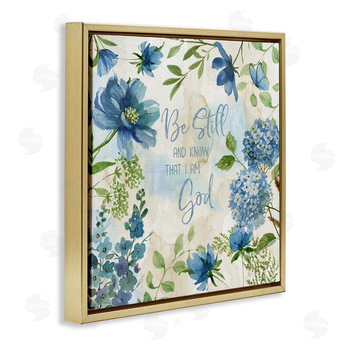 Be Still Floral Phrase Gold Floating Frame Canvas Wall Art, Home Decor by Nan
