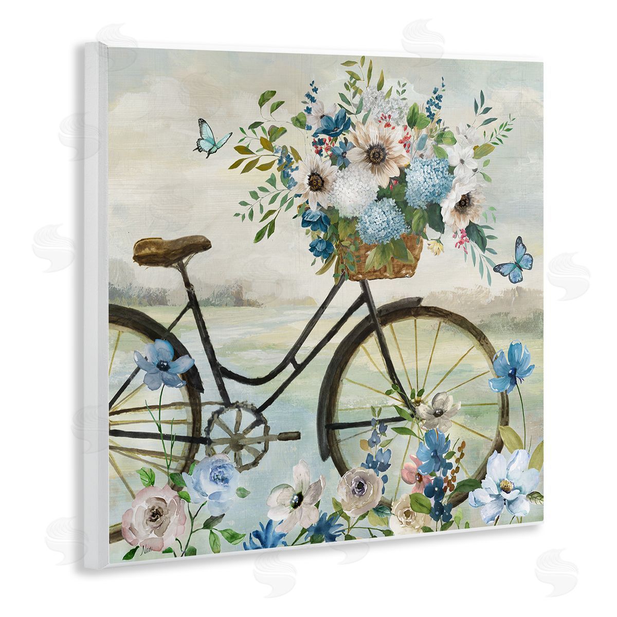 Floral Bicycle and Butterflies Wood Plaque Wall Art, Home Decor by Nan