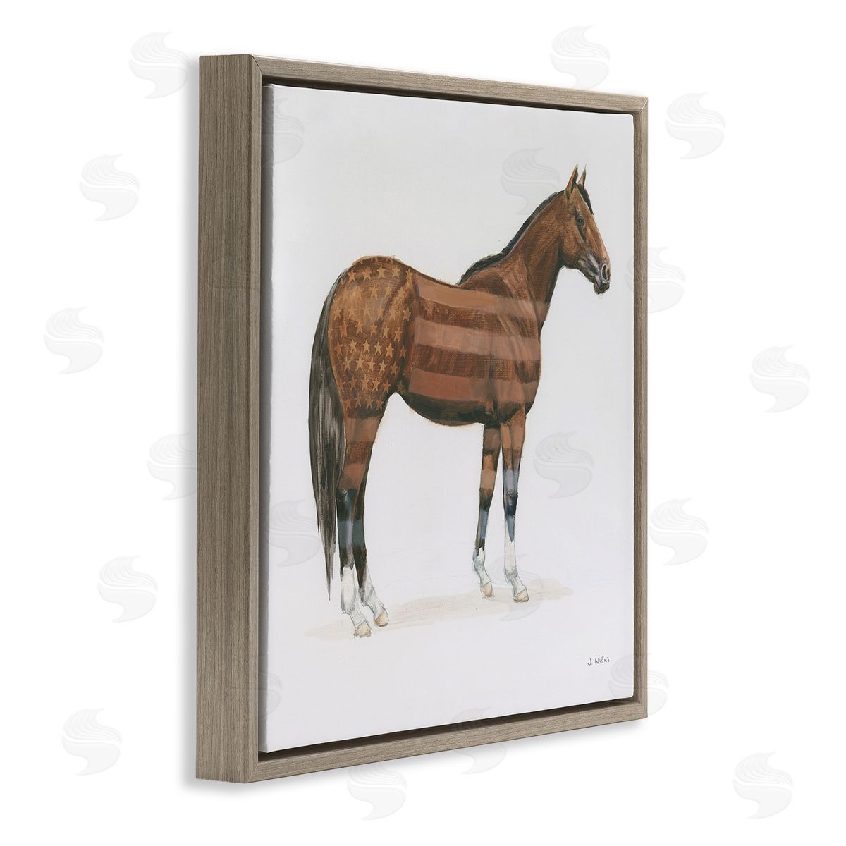 American Flag Horse Brown Floating Frame Canvas Wall Art, Home Decor by Wellington Studio