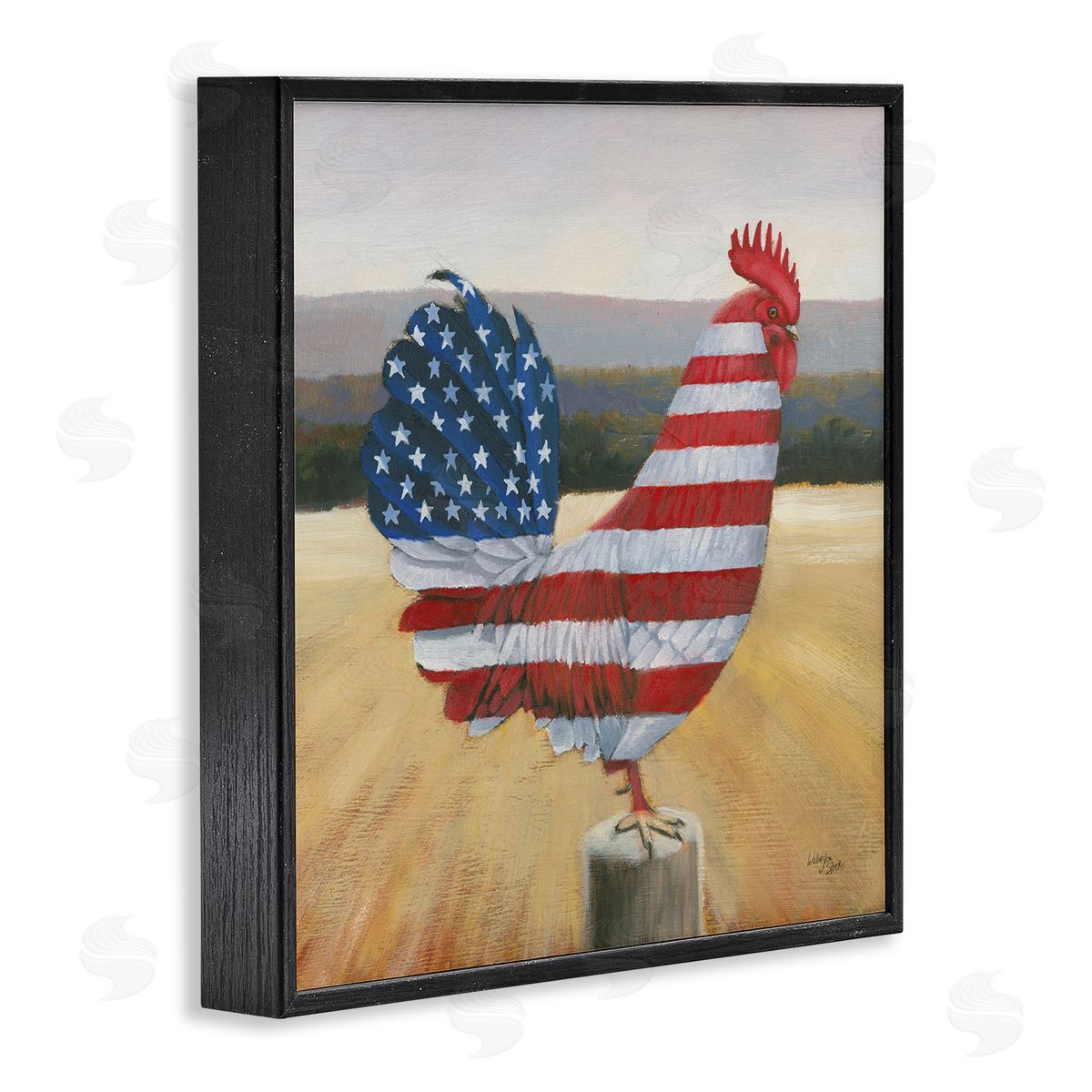 American Flag Rooster Black Frame Print Wall Art, Home Decor by Wellington Studio
