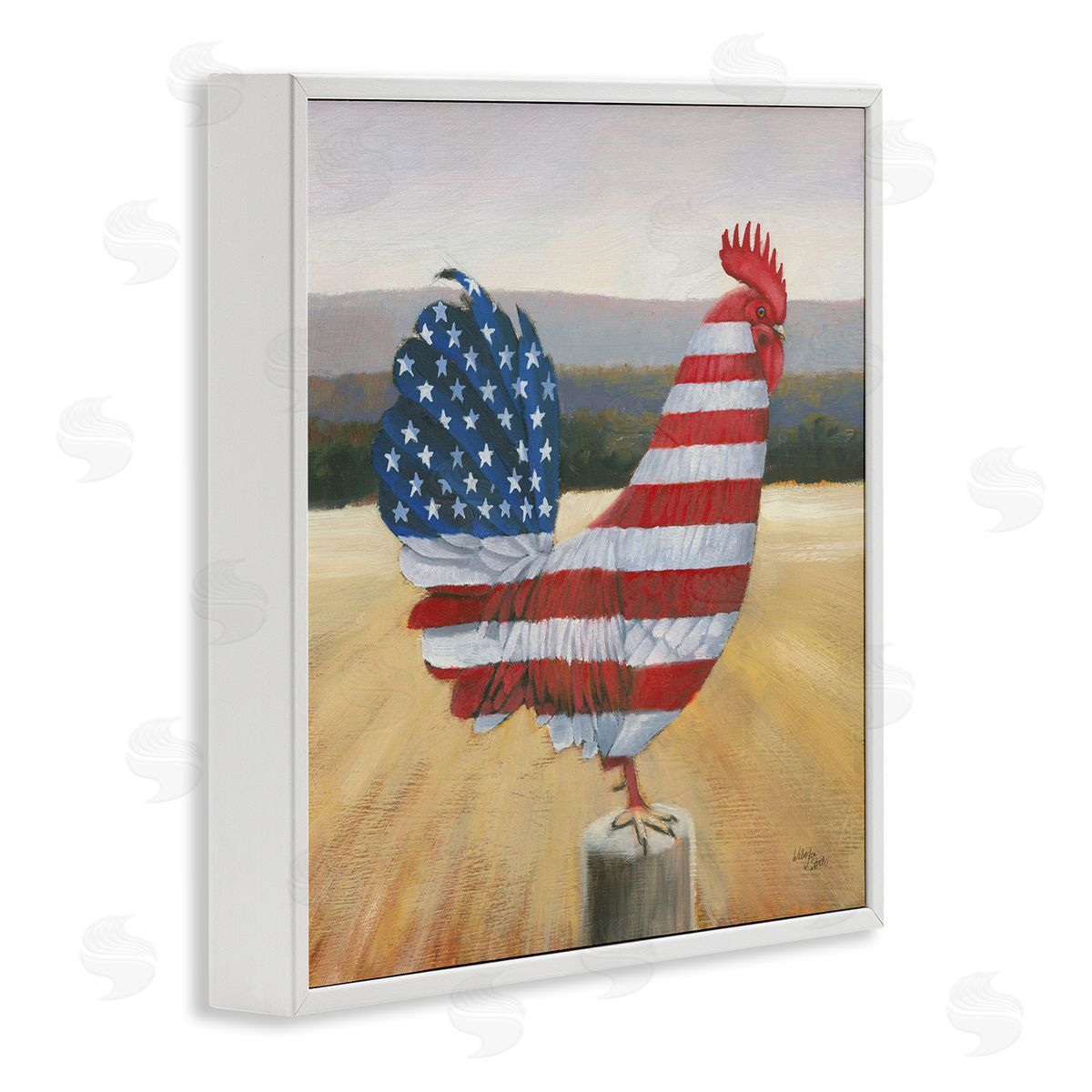 American Flag Rooster White Frame Print Wall Art, Home Decor by Wellington Studio
