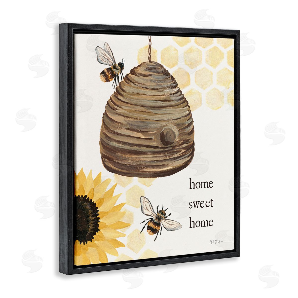 Sweet Home on Honeycomb Black Floating Frame Canvas Wall Art, Home Decor by Julia Purinton