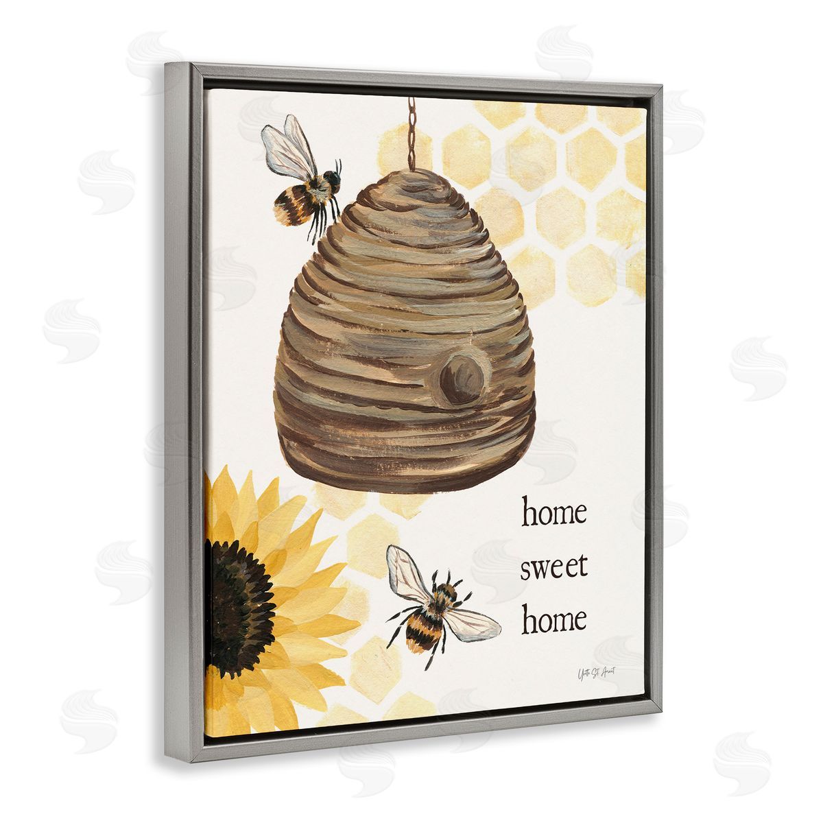Sweet Home on Honeycomb Grey Floating Frame Canvas Wall Art, Home Decor by Julia Purinton
