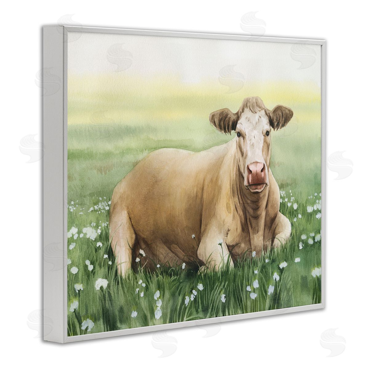 Resting Beige Cow White Frame Print Wall Art, Home Decor by Grace Popp