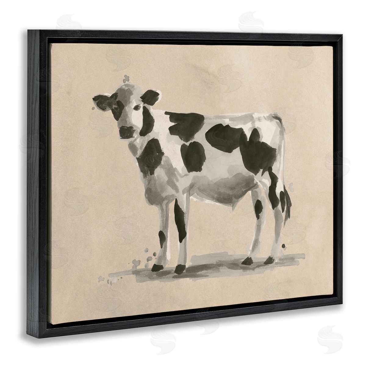 Minimal Cow Painting Black Floating Frame Canvas Wall Art, Home Decor by June Erica Vess