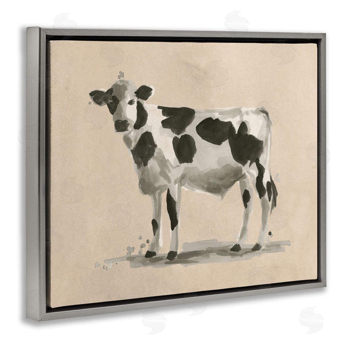 Minimal Cow Painting Grey Floating Frame Canvas Wall Art, Home Decor by June Erica Vess