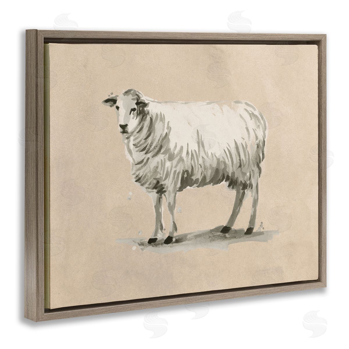 Traditional Minimal Sheep Brown Floating Frame Canvas Wall Art, Home Decor by June Erica Vess
