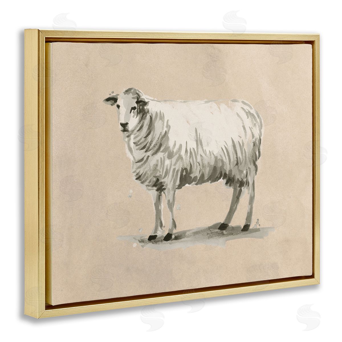 Traditional Minimal Sheep Gold Floating Frame Canvas Wall Art, Home Decor by June Erica Vess