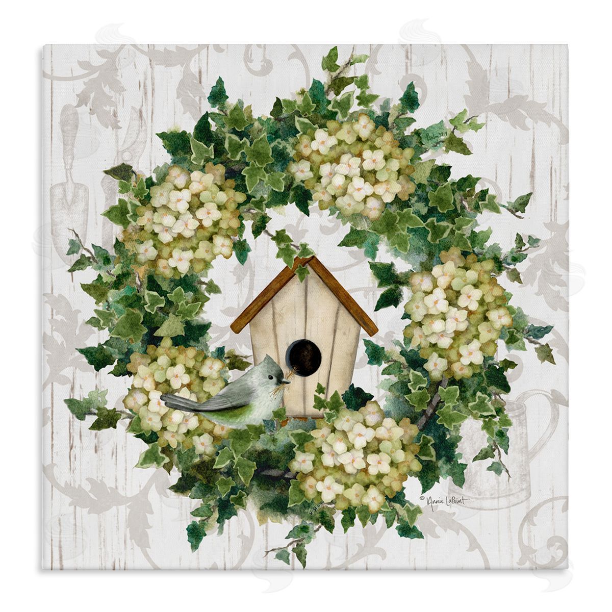 Spring Birdhouse Wreath Canvas Wall Art, Home Decor by Annie LaPoint