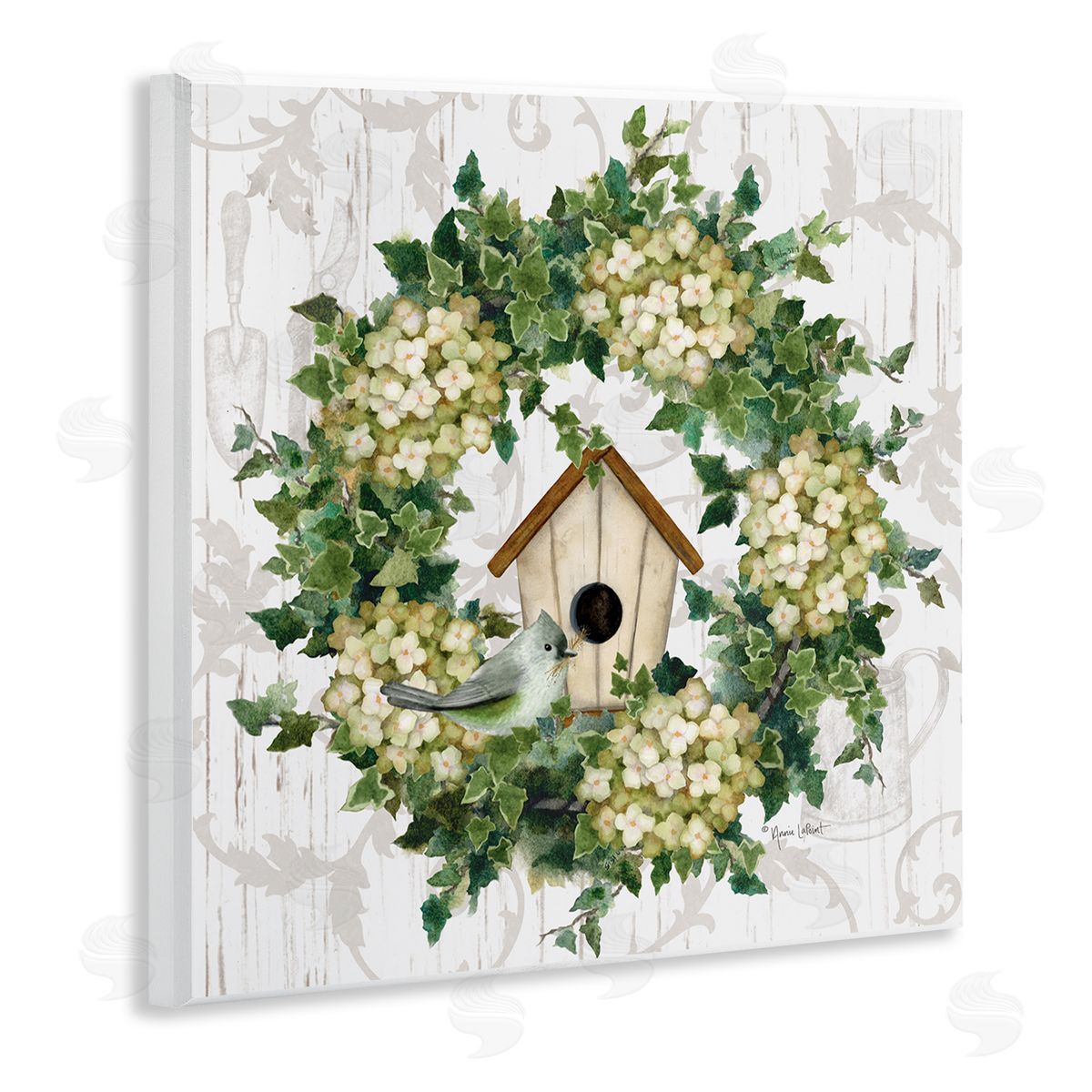 Spring Birdhouse Wreath Wood Plaque Wall Art, Home Decor by Annie LaPoint