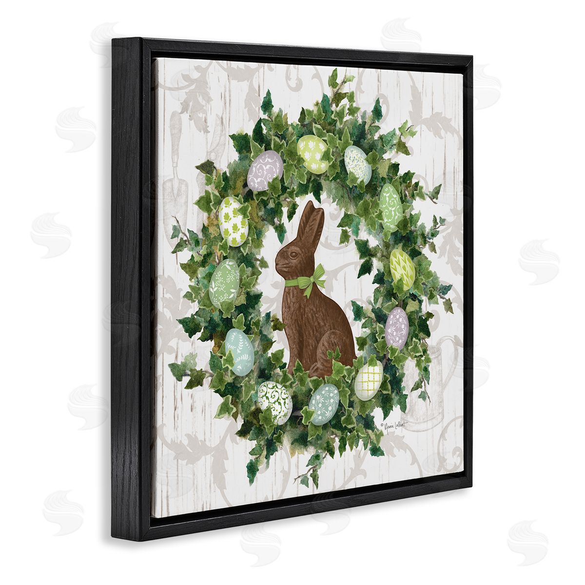 Spring Easter Egg Wreath Black Floating Frame Canvas Wall Art, Home Decor by Annie LaPoint