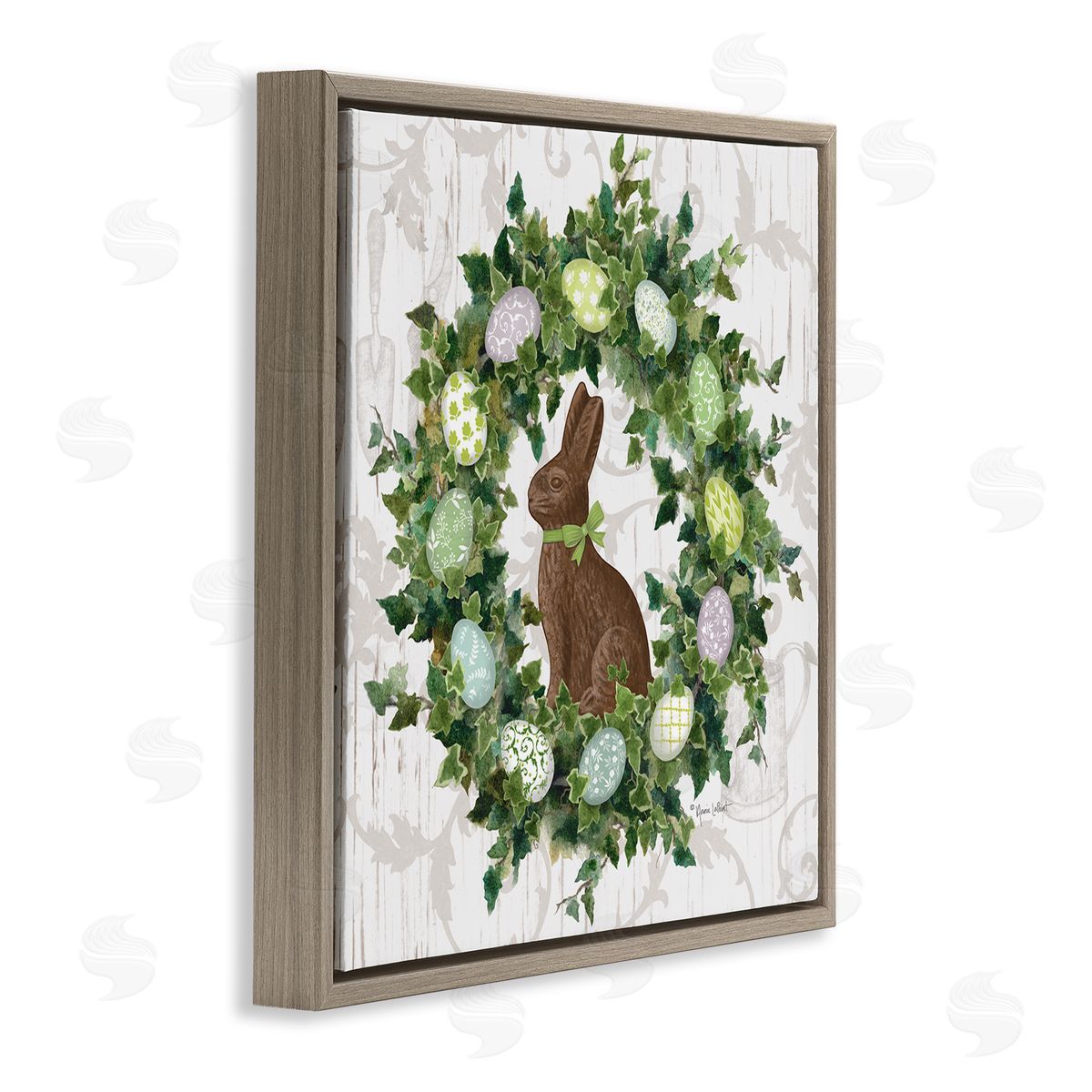 Spring Easter Egg Wreath Brown Floating Frame Canvas Wall Art, Home Decor by Annie LaPoint