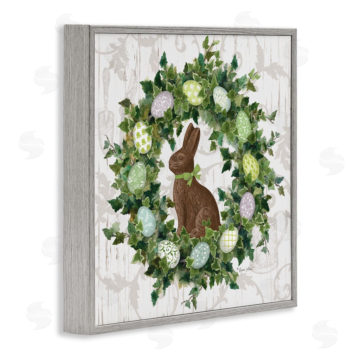 Spring Easter Egg Wreath Grey Frame Print Wall Art, Home Decor by Annie LaPoint