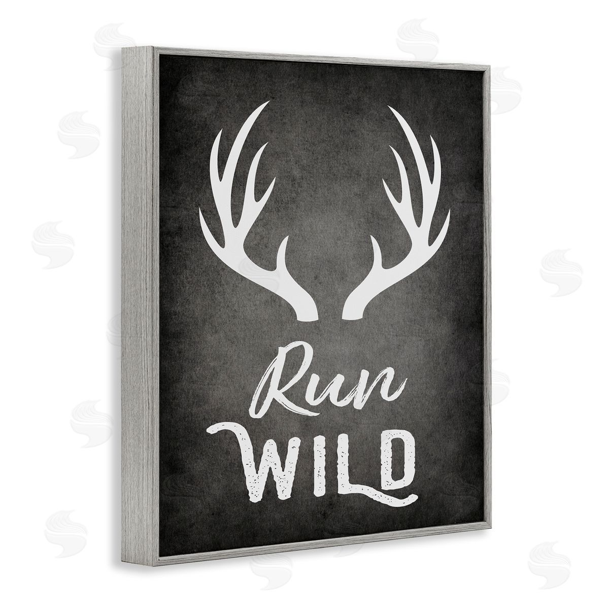 Run Wild Antlers Grey Frame Print Wall Art, Home Decor by Ashley Calhoun