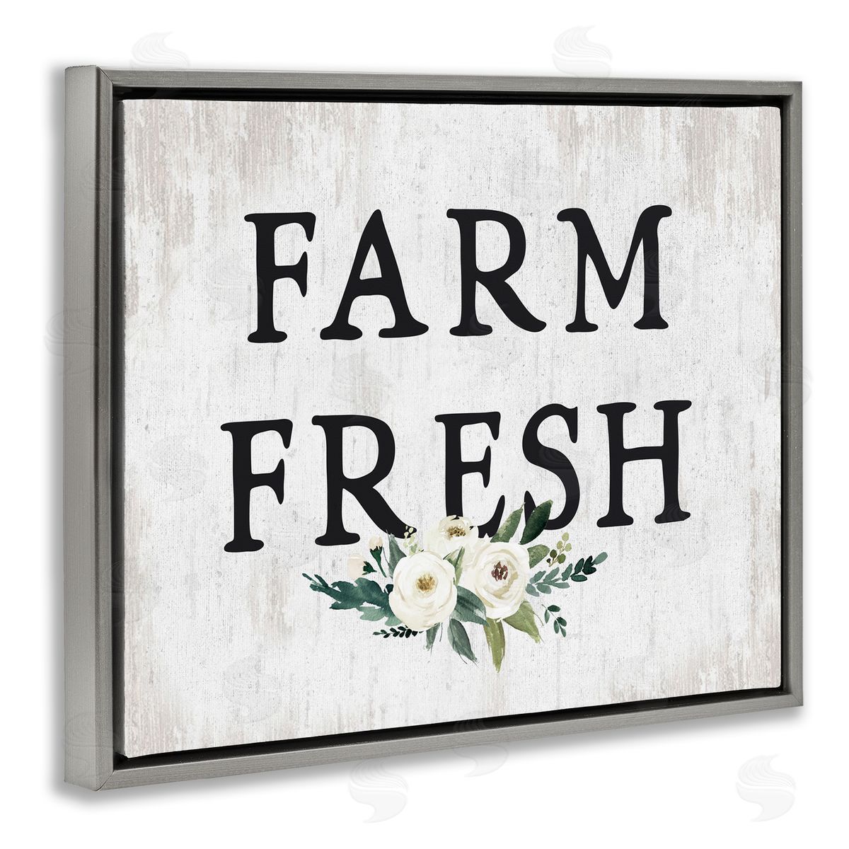 Farm Fresh with Roses Grey Floating Frame Canvas Wall Art, Home Decor by Lettered and Lined