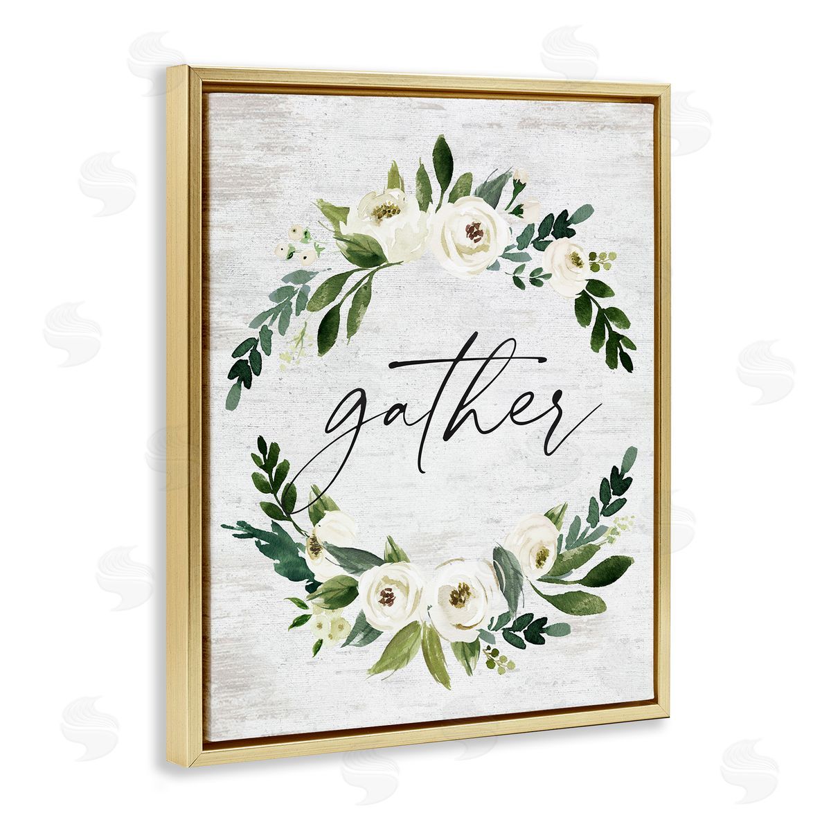 Neutral Distressed Gather Gold Floating Frame Canvas Wall Art, Home Decor by Lettered and Lined