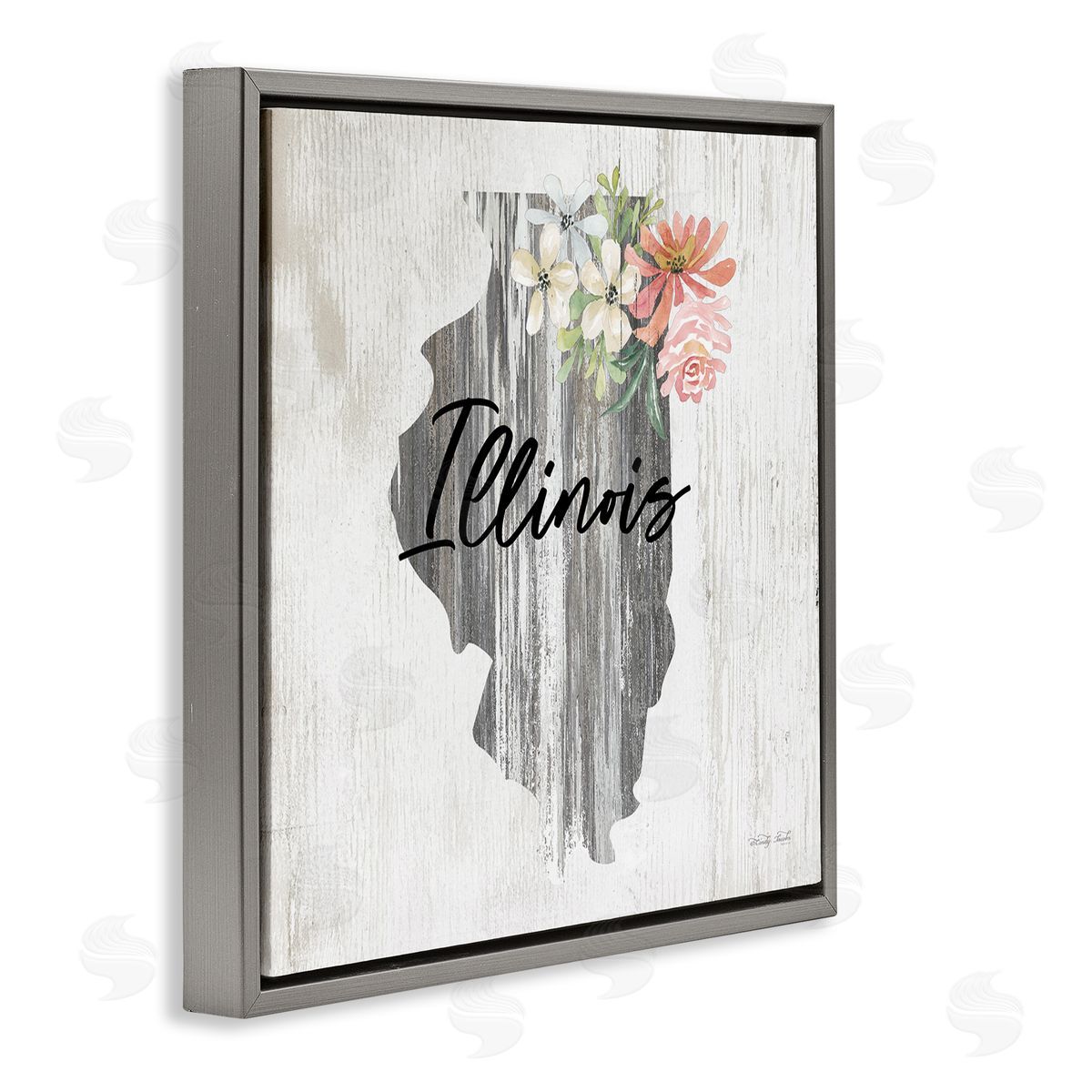 Shabby Chic Illinois Grey Floating Frame Canvas Wall Art, Home Decor by Cindy Jacobs