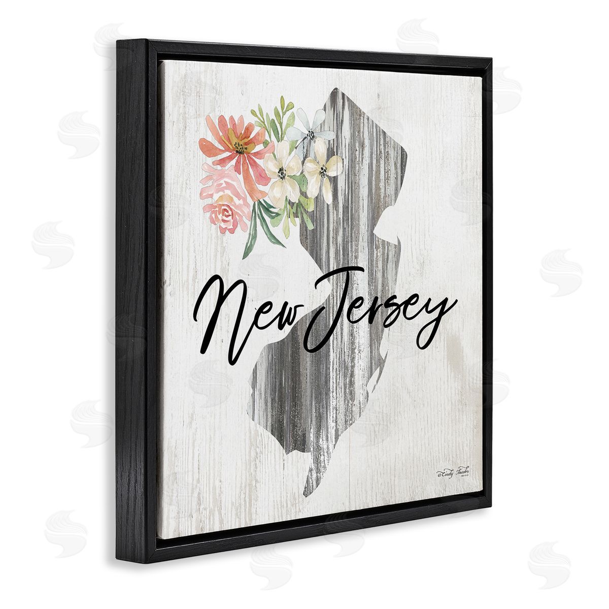 Shabby Chic New Jersey Black Floating Frame Canvas Wall Art, Home Decor by Cindy Jacobs