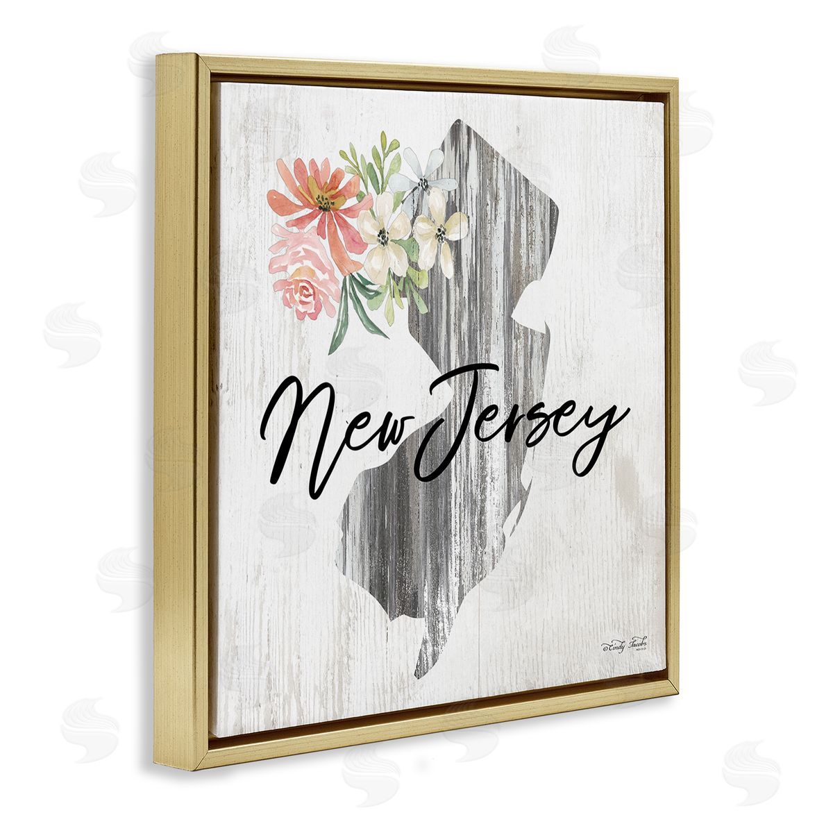 Shabby Chic New Jersey Gold Floating Frame Canvas Wall Art, Home Decor by Cindy Jacobs