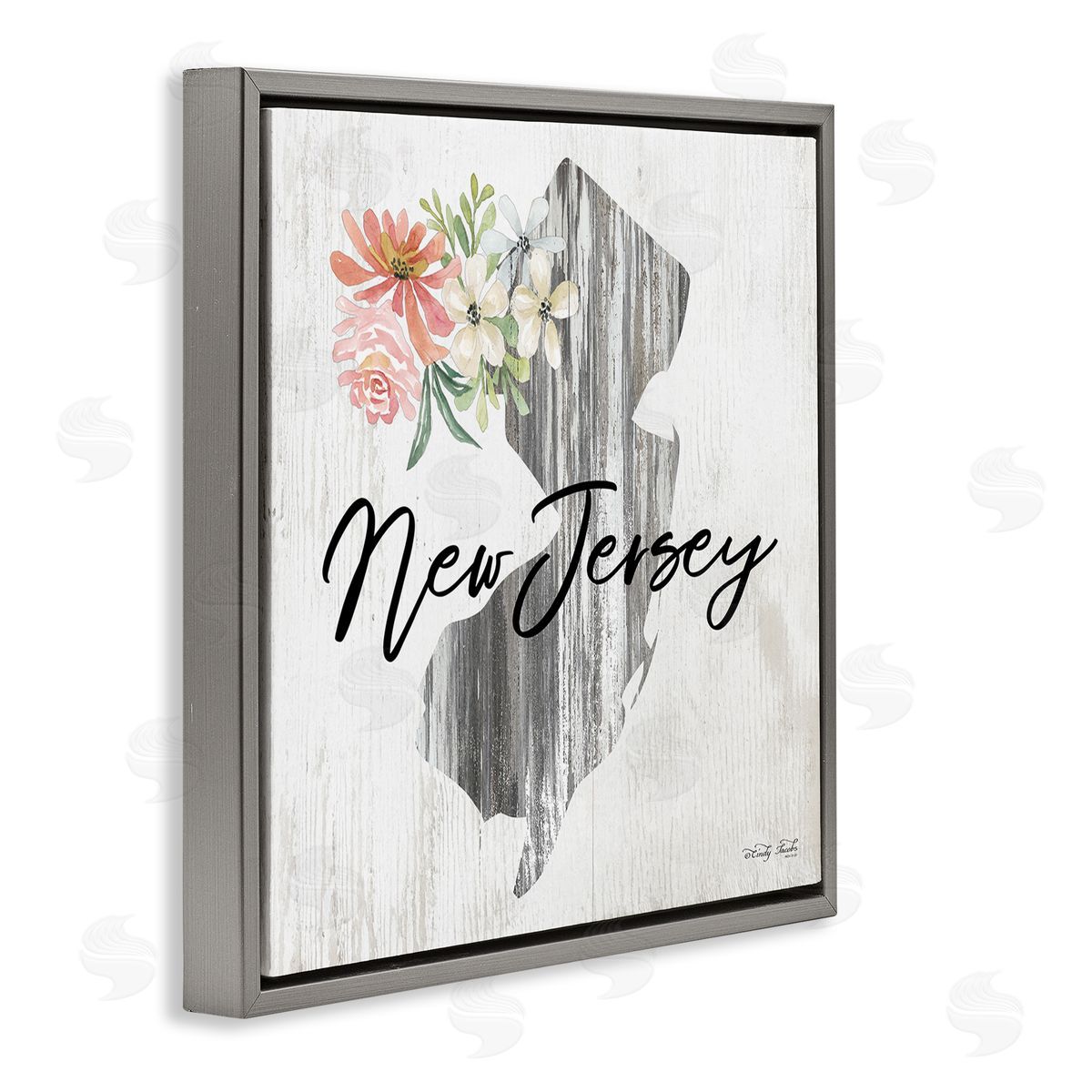 Shabby Chic New Jersey Grey Floating Frame Canvas Wall Art, Home Decor by Cindy Jacobs