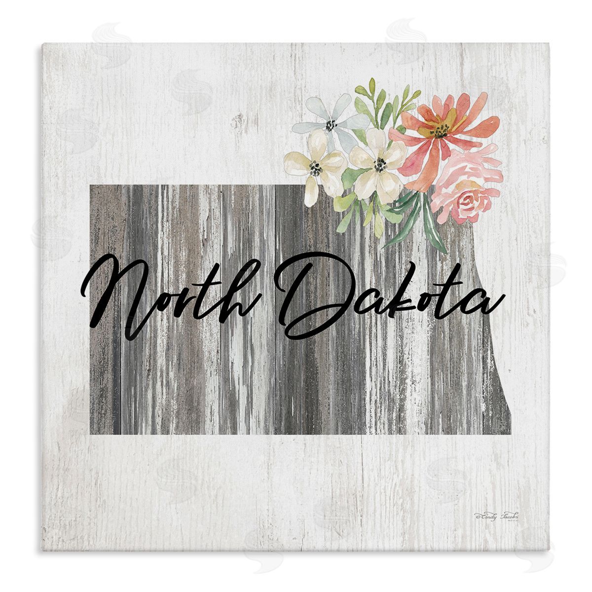 Shabby Chic North Dakota Canvas Wall Art, Home Decor by Cindy Jacobs