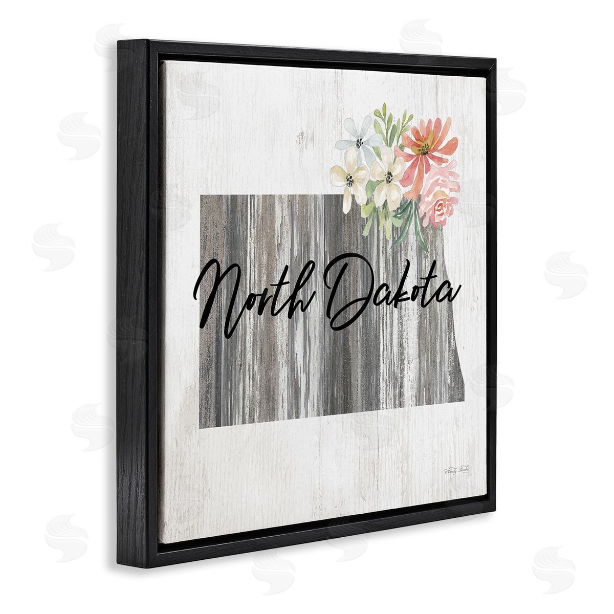 Shabby Chic North Dakota Black Floating Frame Canvas Wall Art, Home Decor by Cindy Jacobs