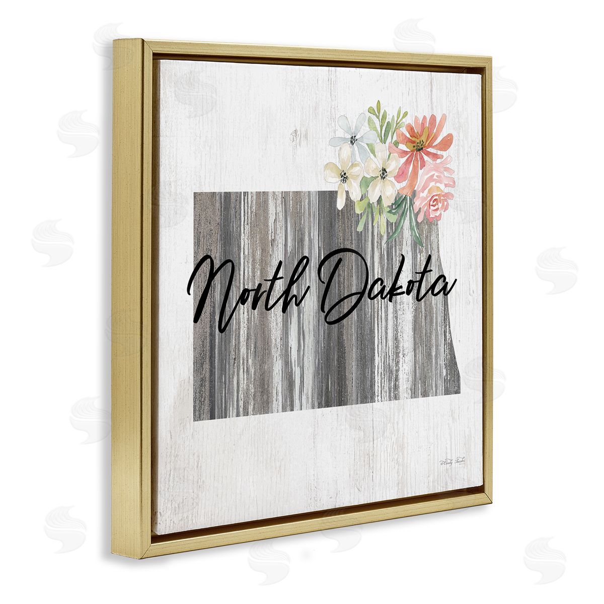 Shabby Chic North Dakota Gold Floating Frame Canvas Wall Art, Home Decor by Cindy Jacobs