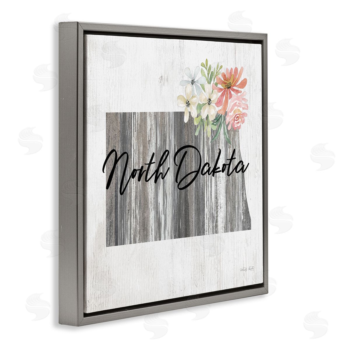 Shabby Chic North Dakota Grey Floating Frame Canvas Wall Art, Home Decor by Cindy Jacobs