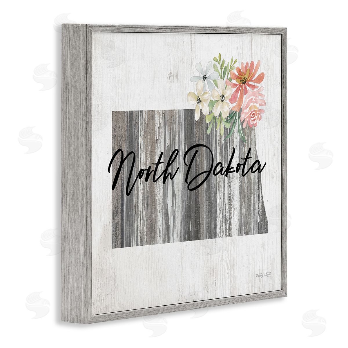 Shabby Chic North Dakota Grey Frame Print Wall Art, Home Decor by Cindy Jacobs