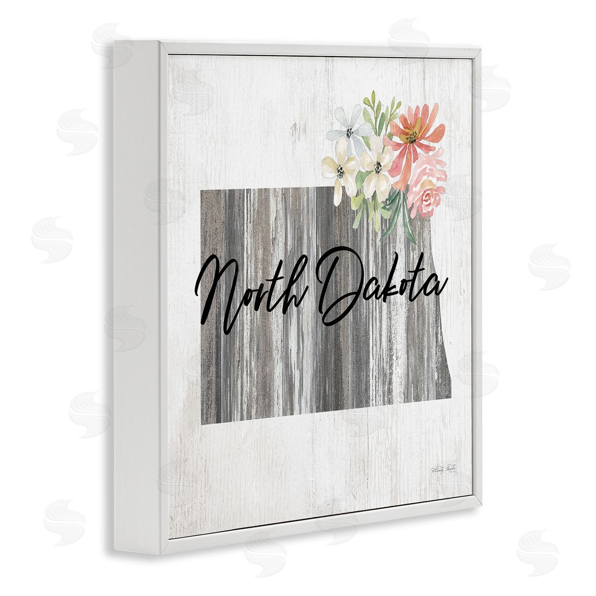 Shabby Chic North Dakota White Frame Print Wall Art, Home Decor by Cindy Jacobs