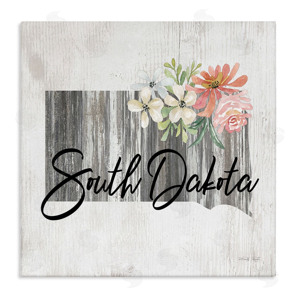 Shabby Chic South Dakota Canvas Wall Art, Home Decor by Cindy Jacobs