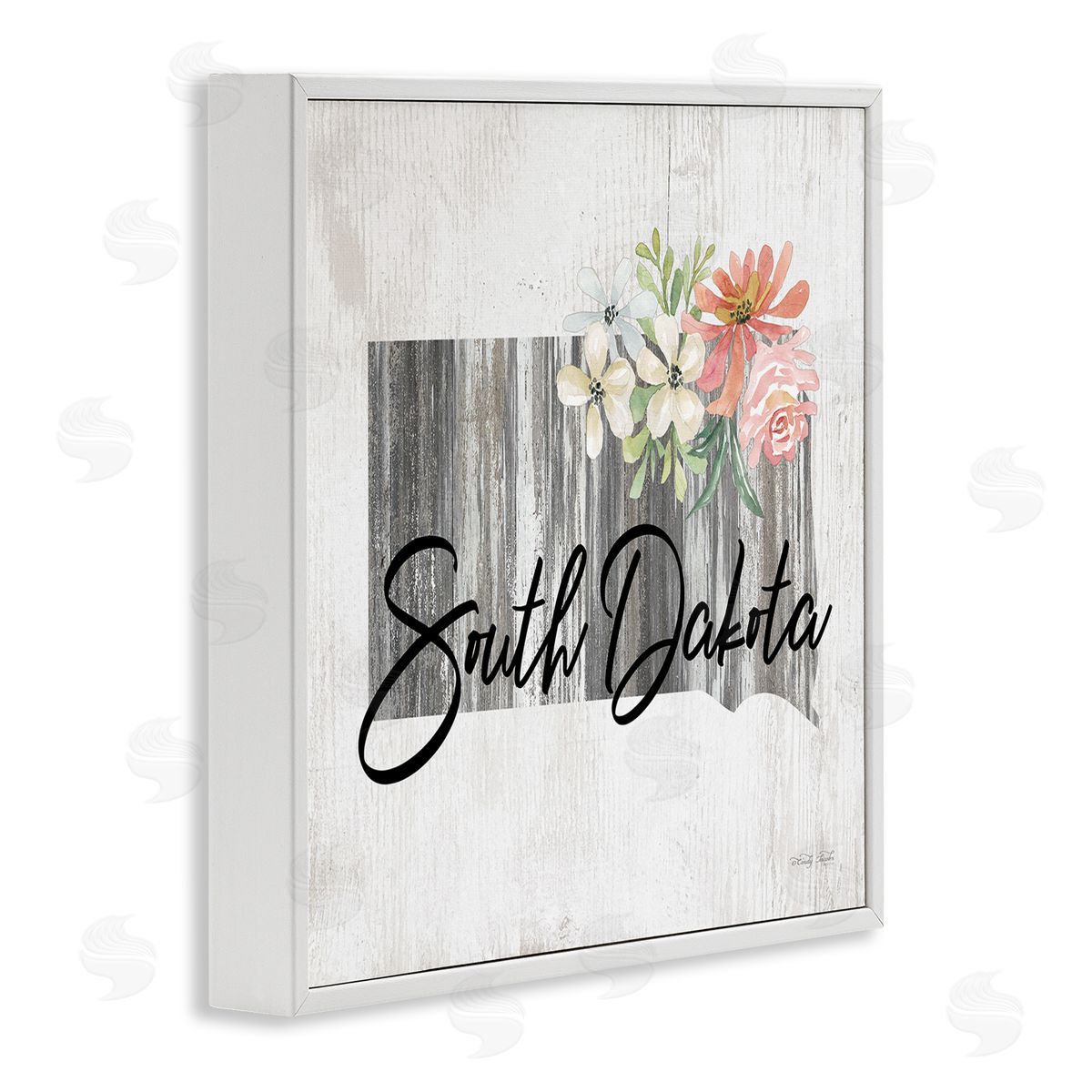 Shabby Chic South Dakota White Frame Print Wall Art, Home Decor by Cindy Jacobs
