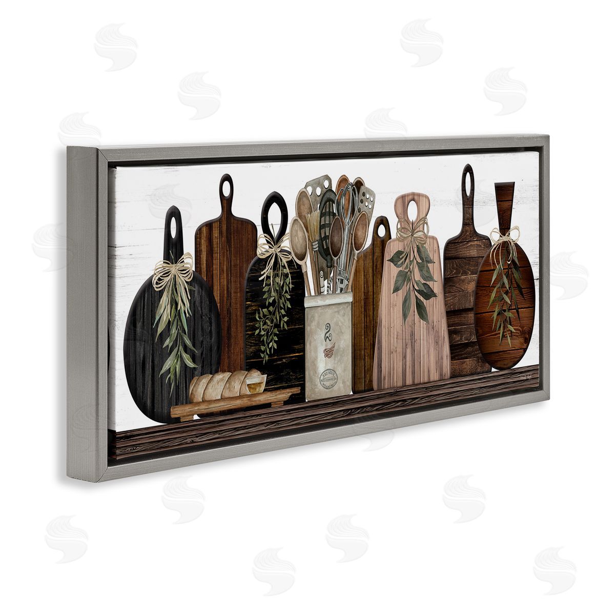 Wooden Kitchen Items Grey Floating Frame Canvas Wall Art, Home Decor by Cindy Jacobs