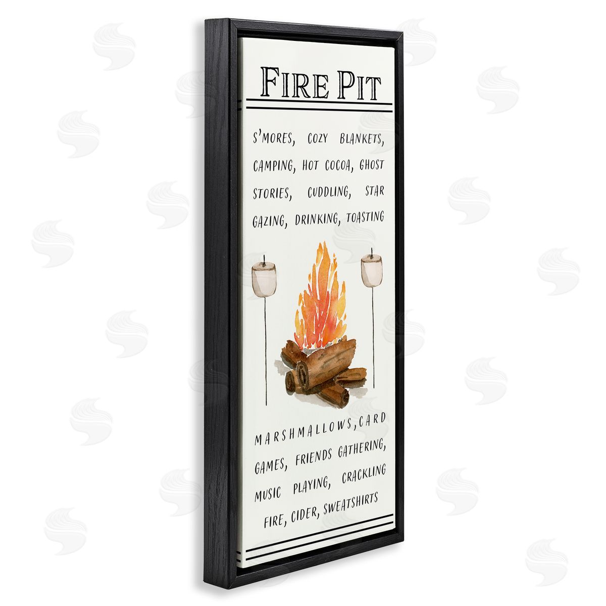 Fire Pit and Marshmallows Black Floating Frame Canvas Wall Art, Home Decor by Corrine Rose Designs