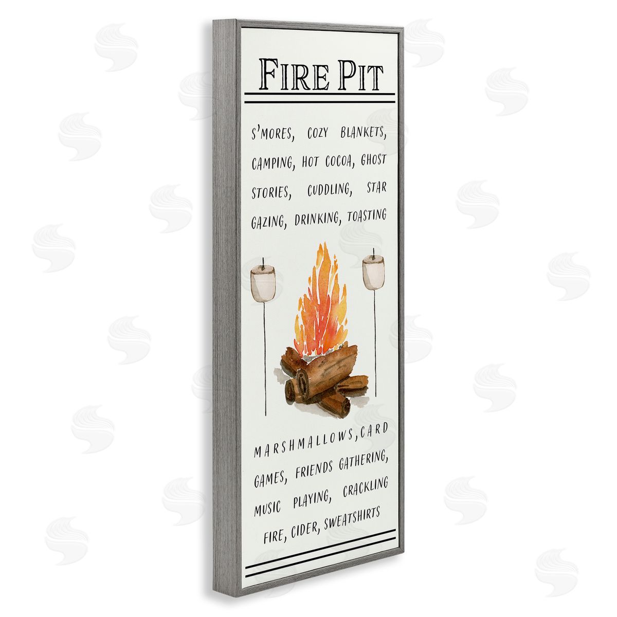 Fire Pit and Marshmallows Grey Frame Print Wall Art, Home Decor by Corrine Rose Designs