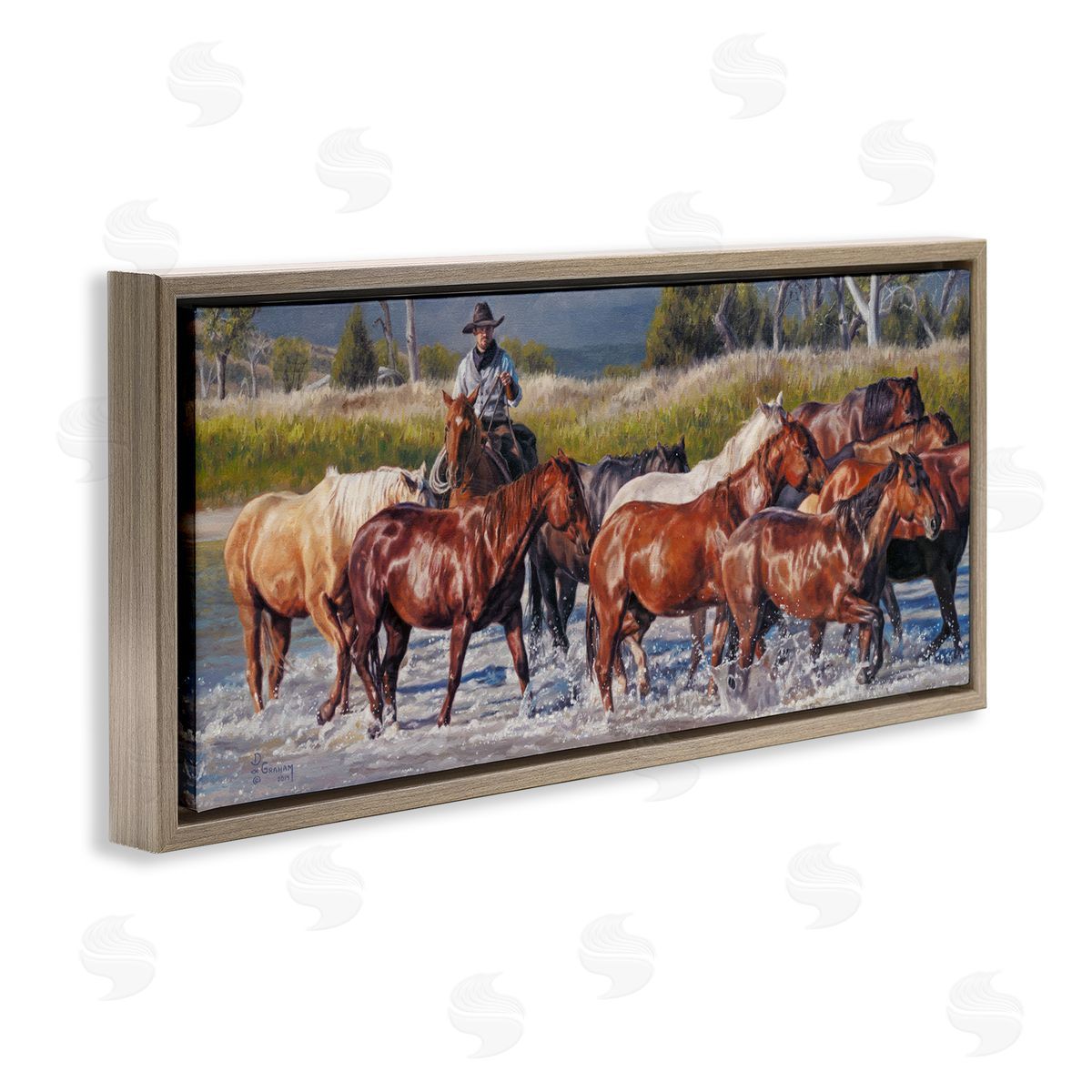Crossing The Remuda Brown Floating Frame Canvas Wall Art, Home Decor by David Graham