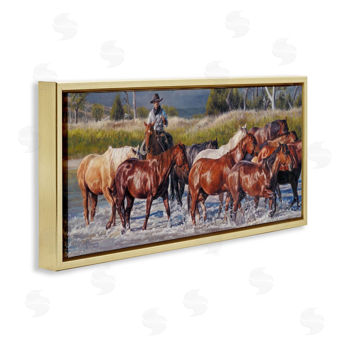 Crossing The Remuda Gold Floating Frame Canvas Wall Art, Home Decor by David Graham