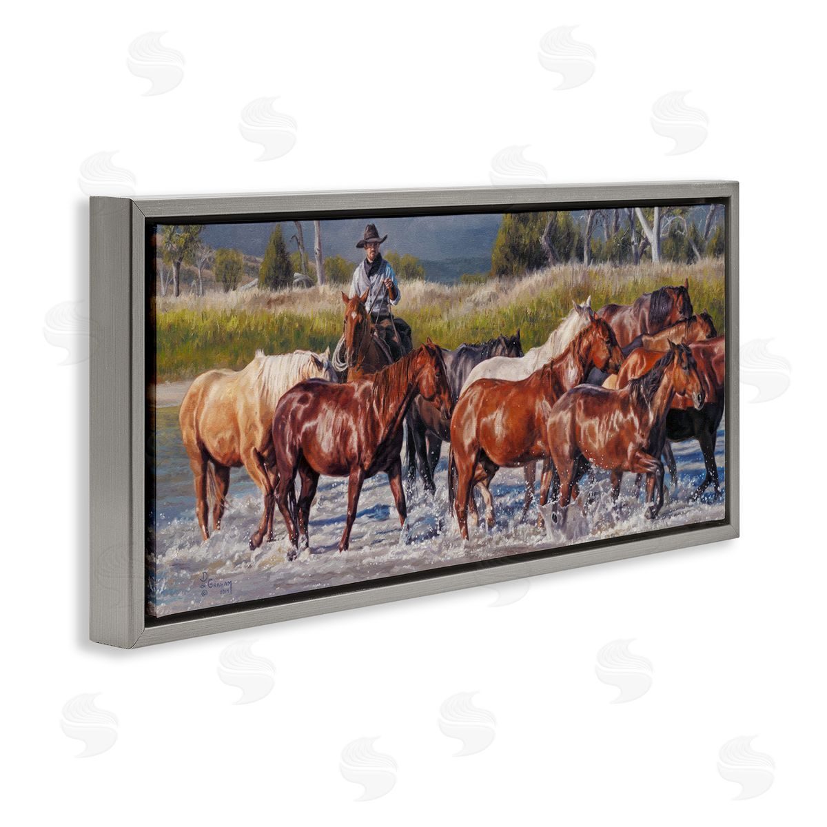 Crossing The Remuda Grey Floating Frame Canvas Wall Art, Home Decor by David Graham