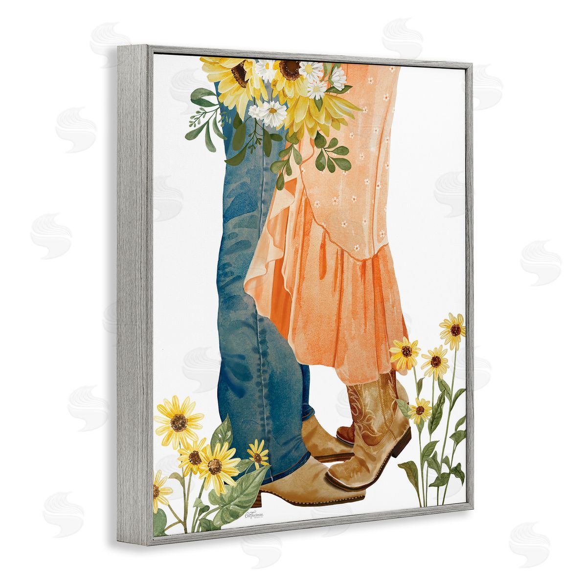 Floral Western Couple Grey Frame Print Wall Art, Home Decor by Cat Thurman Designs