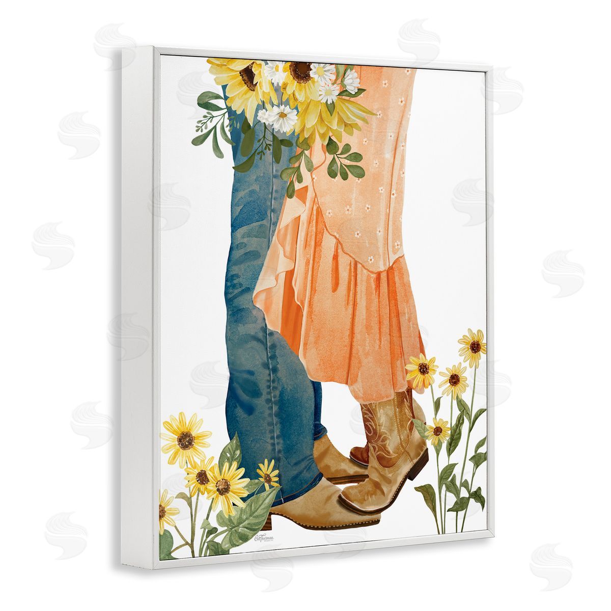 Floral Western Couple White Frame Print Wall Art, Home Decor by Cat Thurman Designs